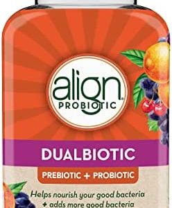 Align DualBiotic, Prebiotic + Probiotic for Women and Men, Help Nourish and Add Good Bacteria for Digestive Support, Natural Fruit Flavors, 60 Gummies