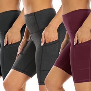 3 Pack High Waist Out Pocket Yoga Short 8"/5" Tummy Control Workout Shorts Running Athletic Non See-Through Active Shorts