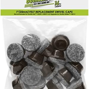 GorillaFelt CB2594 Replacement 1 Inch Swivel Felt Cap Inserts for use with GorillaFelt CB259 / CB259-16 and GorillaGlides CB213 (Includes 16 Felt Caps) Plastic Glide Body Sold Separately