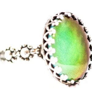 Mood Ring DAISY CHAIN OVAL solid Sterling Silver Mood Ring with GLASS mood cab Cocktail 14x10mm Ring