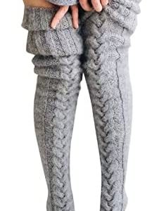 Thigh High Socks for Women Soft Cable Knit Over the Knee Boot Socks Long Warm Long Leg Warmers Knee High Socks