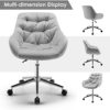 Giantex Velvet Leisure Armchair, Height-Adjustable Home Office Swivel Chair w/Rolling Casters, Ergonomic Mid Back Accent Chair w/Upholstered Seat & Tufted Surface for Bedroom, Vanity, Study (Grey) - Image 2