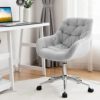 Giantex Velvet Leisure Armchair, Height-Adjustable Home Office Swivel Chair w/Rolling Casters, Ergonomic Mid Back Accent Chair w/Upholstered Seat & Tufted Surface for Bedroom, Vanity, Study (Grey) - Image 3