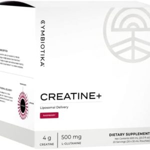 CYMBIOTIKA Creatine+, Creatine Monohydrate 4g, L-Glutamine 500mg, Made in USA, Plant-Based, Keto-Friendly, Raspberry Flavor, 30 ml Pouches (Pack of 20)