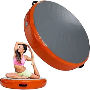 TRESTYA Round Inflatable Gym Mat Gymnastics Air Spot Blow Up Tumble Track Cushion Set with Electric Pump, Carrying Case, Repair Kit – Thick, Waterproof Floating Jump Pad
