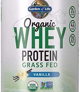 Garden of Life Organic Grass Fed Whey Powder, 21g California Protein Plus Probiotics, Non-GMO, Gluten/RBST & rBGH Free, Humane Certified, No Artificial Color, Vanilla, 13.33 Oz