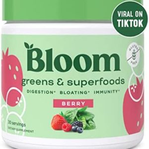 Bloom Nutrition Green Superfood | Super Greens Powder Juice & Smoothie Mix | Complete Whole Foods (Organic Spirulina, Chlorella, Wheat Grass), Probiotics, Digestive Enzymes, & Antioxidants (Berry)