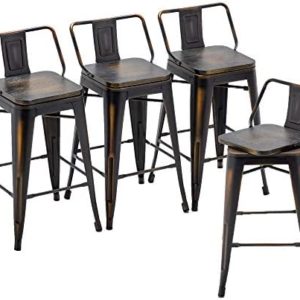 Changjie Furniture Swivel Metal Bar Stool Kitchen Counter Bar Stools Set of 4 (Swivel 30 inch, Distressed Gold Wooden)
