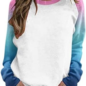 FAMOORE Thermal Undershirt Women Women Raglan Crewneck Tops Gradient Solid Print Sweatshirts Top Long Hoodies Women