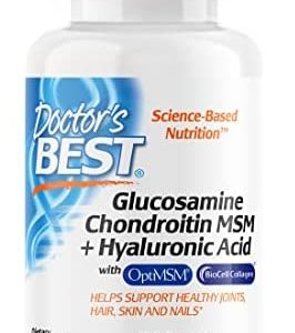 Doctor's Best Glucosamine Chondroitin MSM + Hyaluronic Acid with OptiMSM Featuring Biocell Collagen, Joint Support, Non-GMO, Gluten Free, Soy Free, 150 Caps