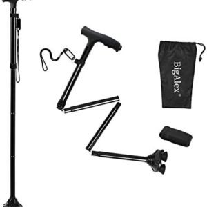 BigAlex Folding Walking Cane with LED Light,Adjustable & Portable Walking Stick, Lightweight,Collapsible with Carrying Bag for Men/Woman（Large）