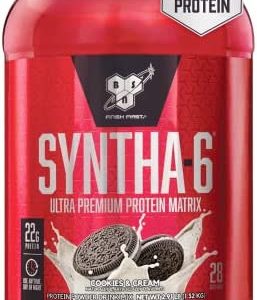 BSN SYNTHA-6 Whey Protein Powder, Micellar Casein, Milk Protein Isolate Powder, Cookies and Cream, 28 Servings (Package May Vary)