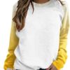 FAMOORE under $10 Women Raglan Crewneck Tops Gradient Solid Print Sweatshirts Top Long Sleeve Color Block Festive - Image 3