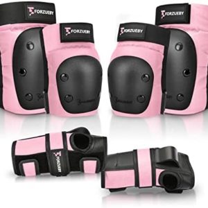 Forzueby Adult/Kids Knee Pads Elbow Pads Wrist Guards 6 in 1 Protective Gear Set for Inline Roller Skating Skateboarding Scooter BMX etc.