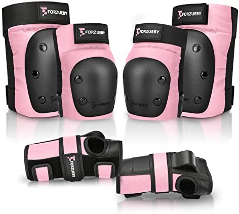 Forzueby Adult/Kids Knee Pads Elbow Pads Wrist Guards 6 in 1 Protective Gear Set for Inline Roller Skating Skateboarding Scooter BMX etc.