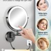 Gospire 9” Wall Mounted Lighted Makeup Vanity Mirror with 3 Color Lights & Stepless Dimming, 1X/10X Magnifying LED Double Sided Bathroom Touch Sensor Extendable Arm 360° Swivel Shaving Cosmetic Mirror - Image 3