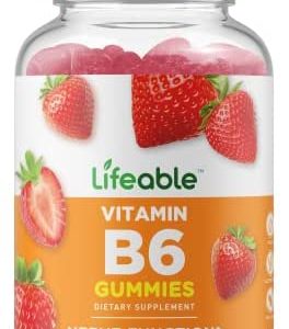 Lifeable Vitamin B6 100mg - Great Tasting Natural Flavor Gummy Supplement Vitamins - Non-GMO Gluten Free Vegan Chewable B 6 - for Nerve Function Support - for Adults Men Women Kids - 60 Gummies