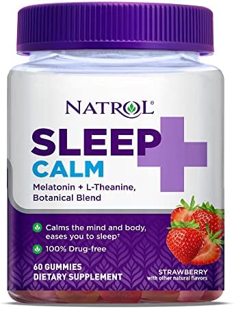 Natrol Sleep+ Calm, Drug Free Sleep Aid Supplement, Calm an Active Mind, Ease to Sleep, 60 Strawberry Flavored Gummies