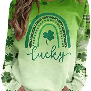 DUOWEI Ladies Crop Sweater Womens St Patricks Day Print O Neck Sweatshirt Round Neck Fit Pullover Tops 2002 Sweatshirt