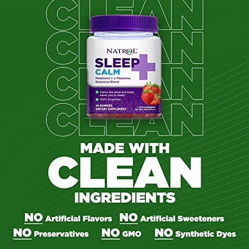 Natrol Sleep+ Calm, Drug Free Sleep Aid Supplement, Calm an Active Mind, Ease to Sleep, 60 Strawberry Flavored Gummies - Image 4