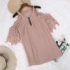 Womens Tops Casual Dressy Cold Shoulder Short Sleeve Zip Up V Neck Spaghetti Straps Tunic Summer T Shirt Blouse - Image 3