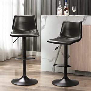LEMBERI Adjustable Swivel Bar Stools Set of 2, Pu Leather Counter Height Barstools for Kitchen Island, Armless Modern Bar Stool Dining Chairs with Back