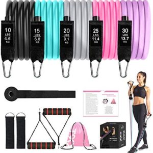 Exercise Resistance Bands Set for Women, Home Gym Fitness Workout Bands 11PCS with Fitness Tubes, Foam Handles, Ankle Straps, Door Anchor, Carrying Pouch for Yoga, Physical Therapy, Up to 100 lbs