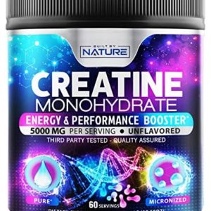 Micronized Creatine Monohydrate Powder 5000mg - Pure Creatine, Unflavored - Muscle Workout Support Supplement with Creatine Powder for Performance & Pump, Keto & Vegan Friendly - 60 Servings