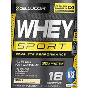 Cellucor Whey Sport Protein Powder Vanilla | Post Workout Recovery Drink with Whey Protein Isolate, Creatine & Glutamine | 18 Servings
