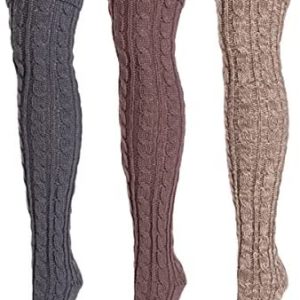 MUK LUKS Womens 3 Pk Cable Knit OTK Socks