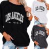 Womens Long Sleeve Tops, Long Sleeve Sweatshirts for Women LA Letter Printed Pullover Crew Neck Blouses Tops - Image 6