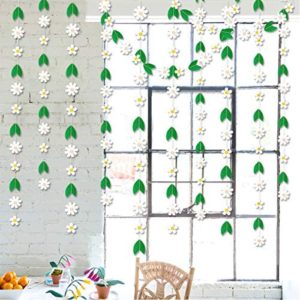 Pinkblume 30ft Felt Daisy Garland White Flowers Banner with Green Leaves Artificial Craft Fake Flowers Hanging Garland for Spring Decor Easter Day Wedding Party Bridal Shower Window Decorations