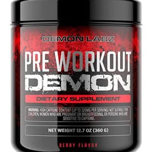 Pre Workout Demon (Berry Flavour) - Hardcore pre-Workout Supplement with Creatine, Caffeine, Beta-Alanine and Glutamine - Vegan Preworkout Powder (360g)