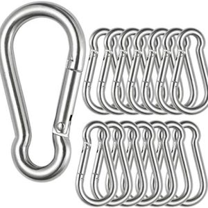 15 Pack Stainless Steel 1/4 in Spring Snap Hooks M6 x 2-3/8 inch Key Carabiner Clip Heavy Duty Non Locking Carabiner Keychain Quick Links Hammocks Hooks for Camping Hiking Swing Pet Leash