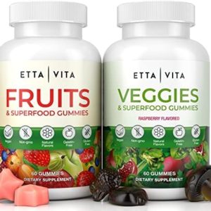 Fruits and Veggies Supplement - Fruits and Veggies Gummies (120 Chews), 9 Superfruits & 30 Veggies, Fruit & Herbs, Fruit and Vegetable Vitamins, Non-GMO, Pectin-Based, Gluten-Free, No More Capsules