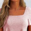Summer Tops for Women Side Slit Tees Short Sleeve Square Neck Shirts Loose Casual Blouses with Side Buttons - Image 4