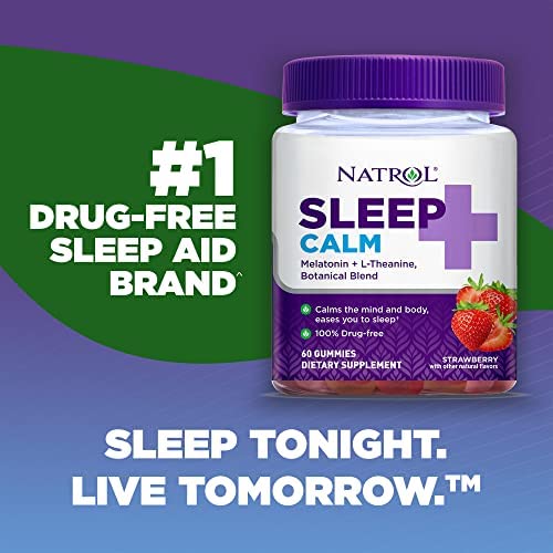 Natrol Sleep+ Calm, Drug Free Sleep Aid Supplement, Calm an Active Mind, Ease to Sleep, 60 Strawberry Flavored Gummies - Image 5