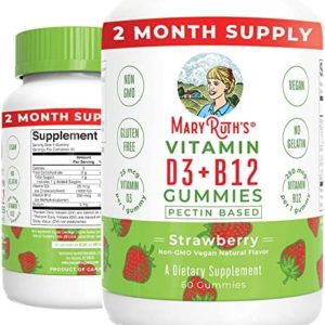 Vitamin D3 + Vitamin B12 | 2 Month Supply | Vitamin D & B12 Vitamin Supplements for Adults & Kids | Supports Bone Health | Promotes Energy Boost | Vegan | Non-GMO | Gluten Free | 60 Servings