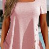 Summer Tops for Women Side Slit Tees Short Sleeve Square Neck Shirts Loose Casual Blouses with Side Buttons - Image 2