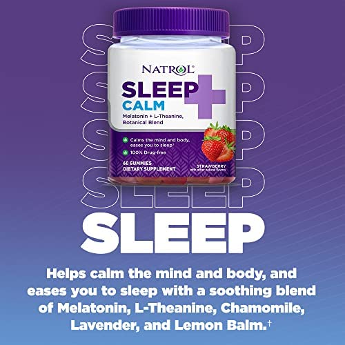 Natrol Sleep+ Calm, Drug Free Sleep Aid Supplement, Calm an Active Mind, Ease to Sleep, 60 Strawberry Flavored Gummies - Image 2