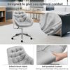 Giantex Velvet Leisure Armchair, Height-Adjustable Home Office Swivel Chair w/Rolling Casters, Ergonomic Mid Back Accent Chair w/Upholstered Seat & Tufted Surface for Bedroom, Vanity, Study (Grey) - Image 7