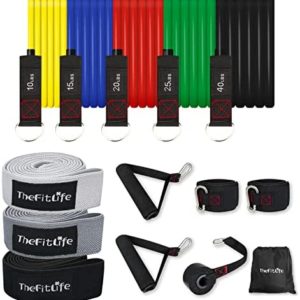 TheFitLife Resistance Exercise Bands Set (110lbs) with Handles+ TheFitLife Workout Fabric Pull up Bands Set for Home Gym, Stretching