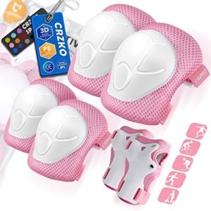 CRZKO Kids/Teenager Protective Gear, Knee Pads and Elbow Pads 6 in 1 Set with Wrist Guard and Adjustable Strap for Rollerblading Skateboard Cycling Skating Bike Scooter