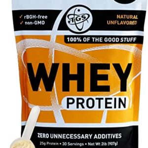 TGS 100% Whey Protein Powder Unflavored, Unsweetened, Keto Friendly - 2lb - All Natural, Low Carb, Low Calorie, Soy Free, Gluten Free, Made in USA