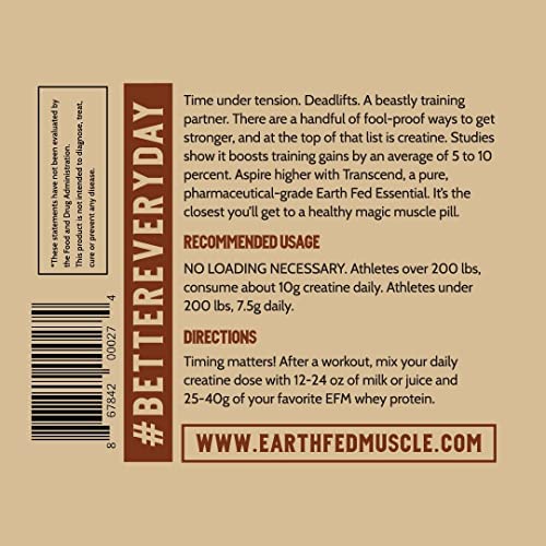 Earth Fed Muscle Transcend Creatine Monohydrate - 100% German Creapure, Muscle Recovery, Muscle Building, Cellular Energy Production - Gluten Free, Soy Free - Unflavored 5g per Serving, 60 Servings - Image 7