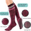 Women's 3 Pairs Purple Anti Skid Non Slip Odor Control Grips Compression Knee High Yoga Pilate Fitness Socks Stocking,Size 5-10 - Image 2