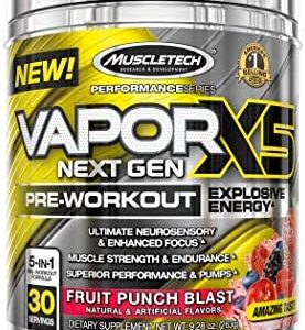 Pre Workout Powder | MuscleTech Vapor X5 | Pre Workout Powder for Men & Women | PreWorkout Energy Powder Drink Mix | Sports Nutrition Pre-Workout Products | Fruit Punch Blast (30 Servings)