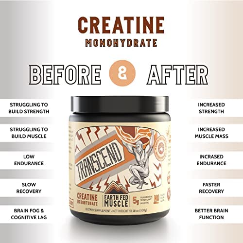 Earth Fed Muscle Transcend Creatine Monohydrate - 100% German Creapure, Muscle Recovery, Muscle Building, Cellular Energy Production - Gluten Free, Soy Free - Unflavored 5g per Serving, 60 Servings - Image 5