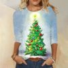 DUOWEI Summer Short Sleeve New Casual Women's Casual T Shirt Long Sleeve Christmas Print Round Neck Top Old Lady Shirts - Image 2