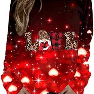 Crew Neck Sweatshirts Women Plus Size Hoodie Casual Women Valentine's Day Plaid Printing Casual Pullover Sweatshi